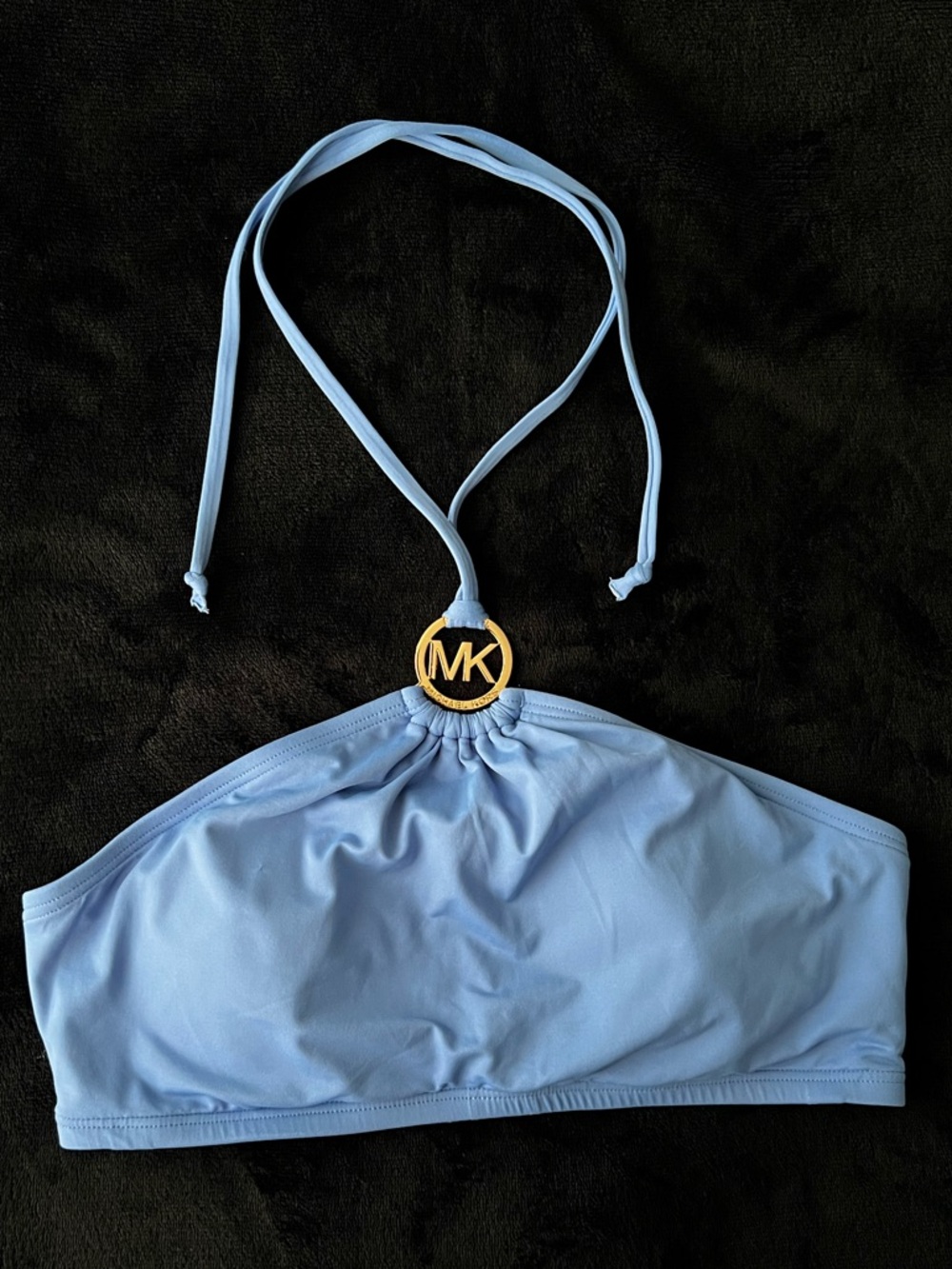 Michael Kors Light Blue Bikini Top with Gold Logo Detail